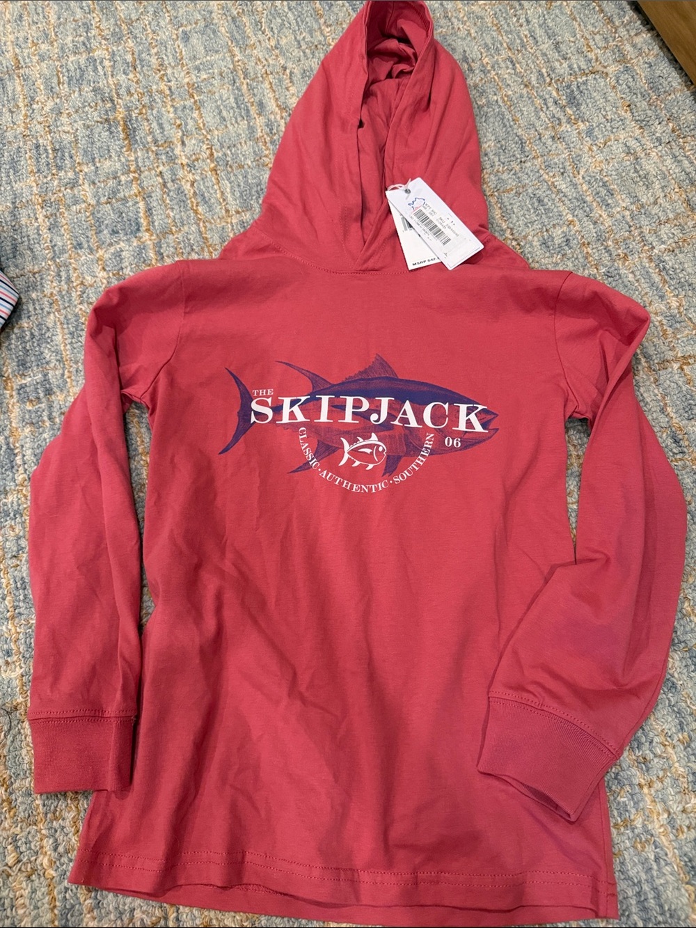 Southern Tide Kids Hooded Tee in Red with Navy Graphic
